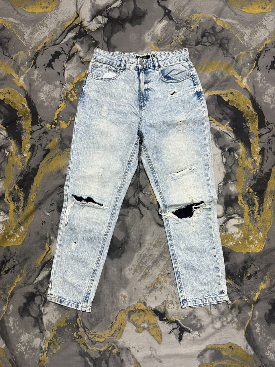 Light Blue Acid Washed Ripped Women Jeans