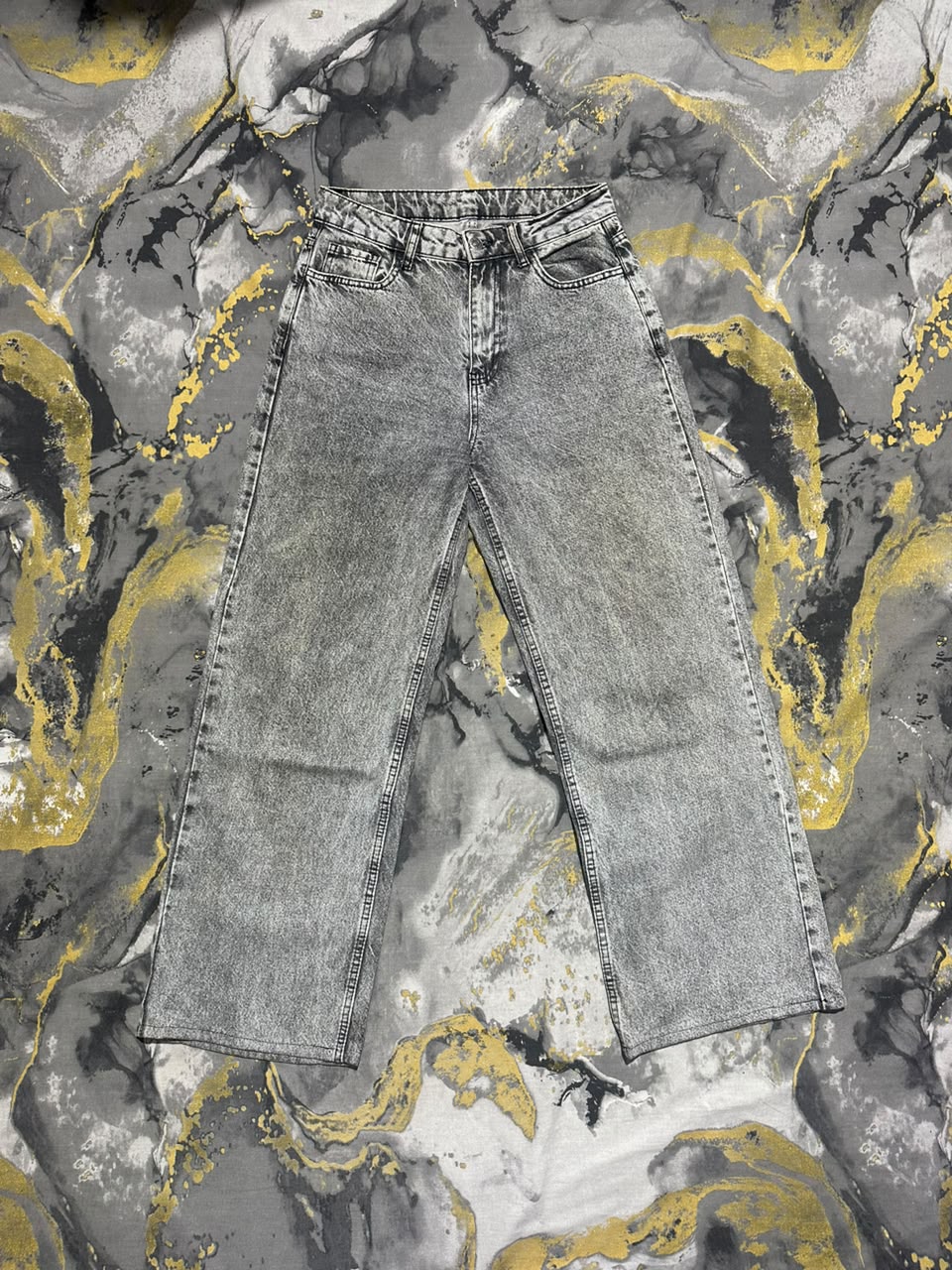 Gray Acid Washed Baggy Jeans