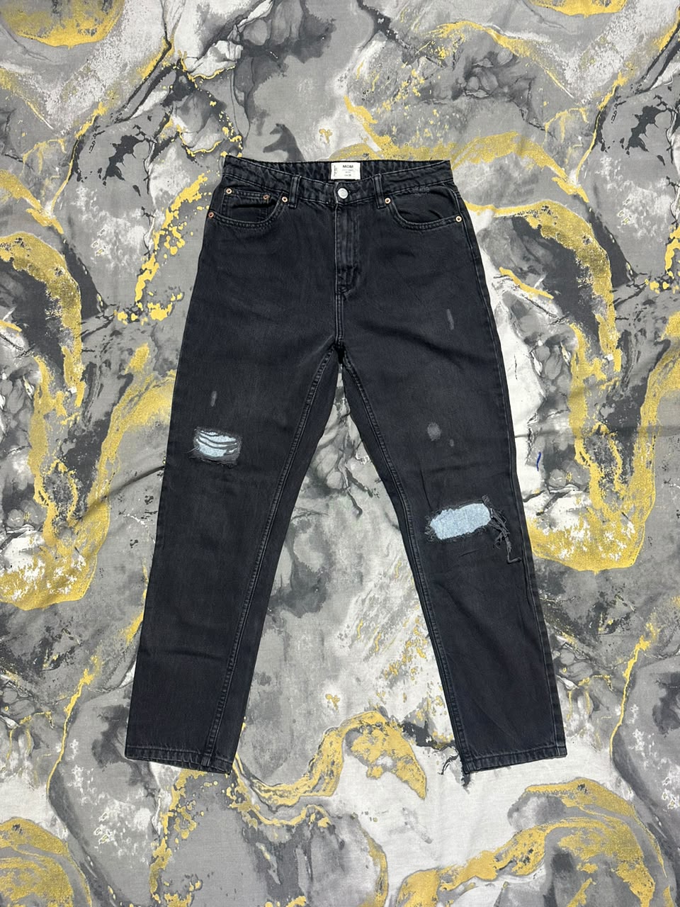Black Straight Fit Ripped Denim Jeans