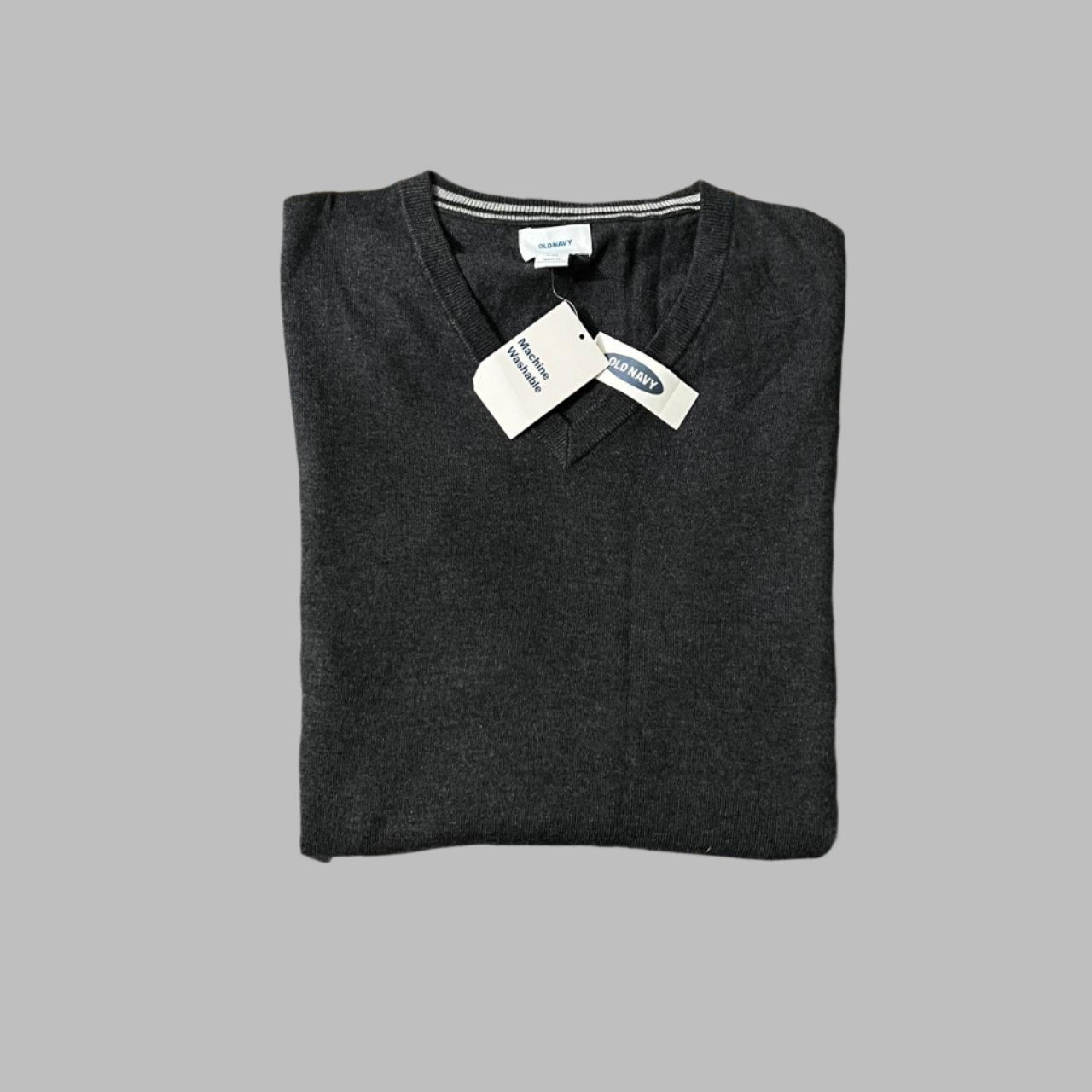 2XL Gray V-Neck Fine Cotton Sweater
