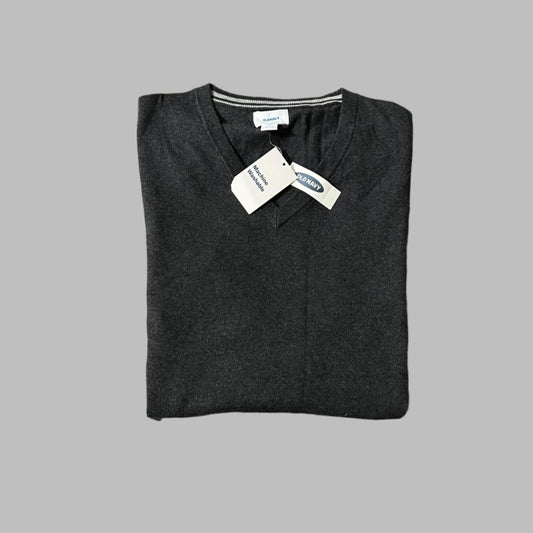 2XL Gray V-Neck Fine Cotton Sweater