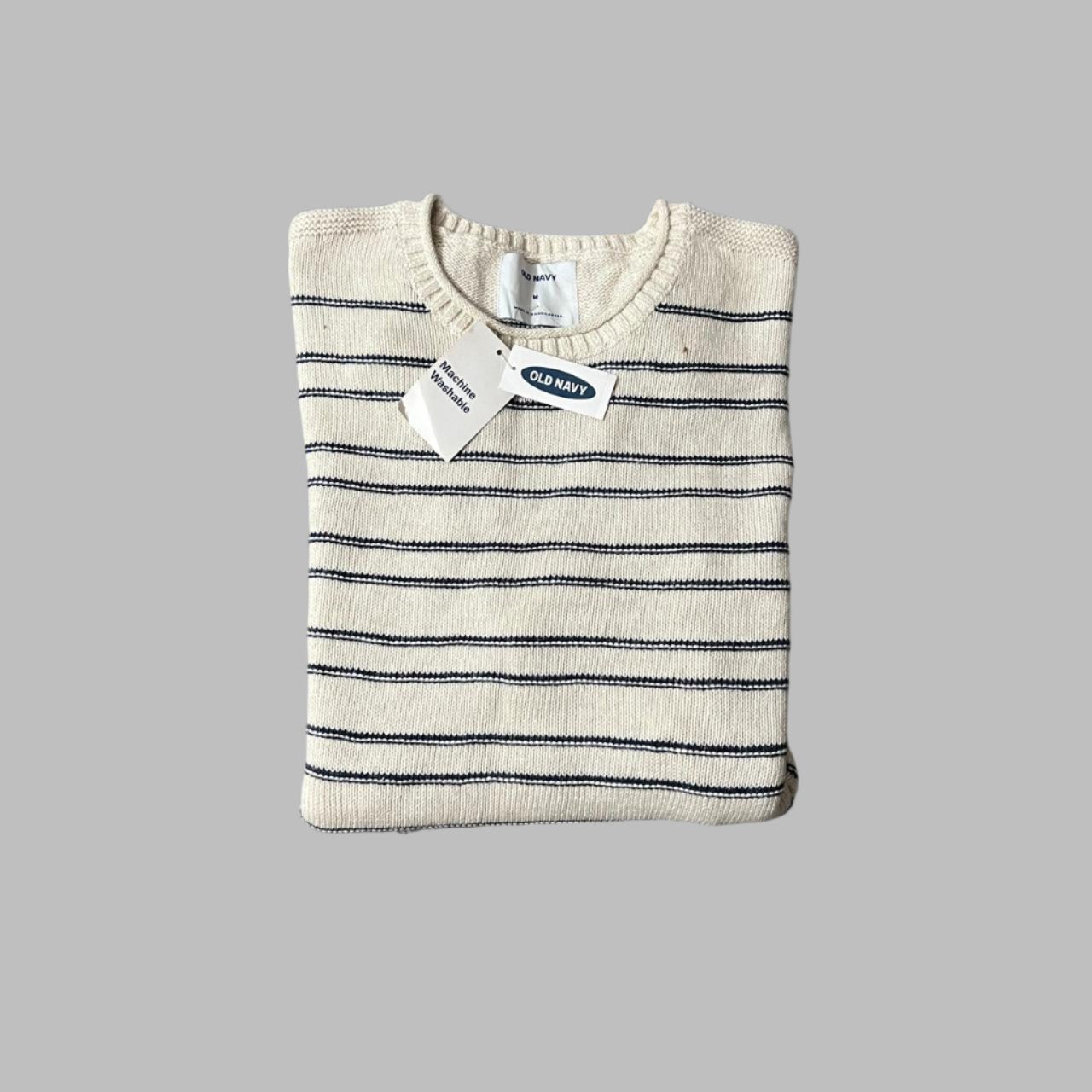 Medium Striped White and Black Knitted Sweater
