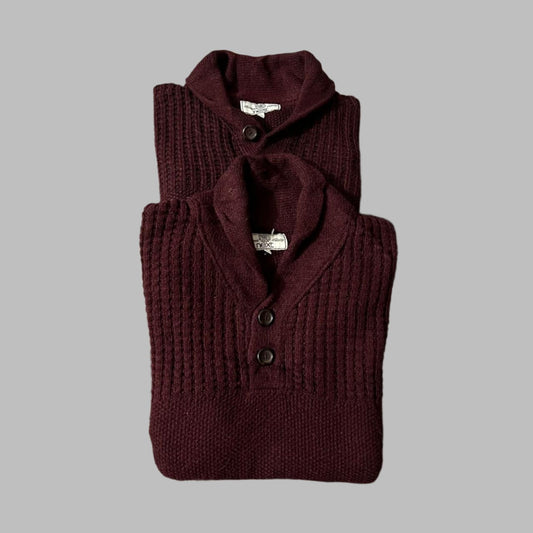 Maroon Shawl Collar Knitted Sweater