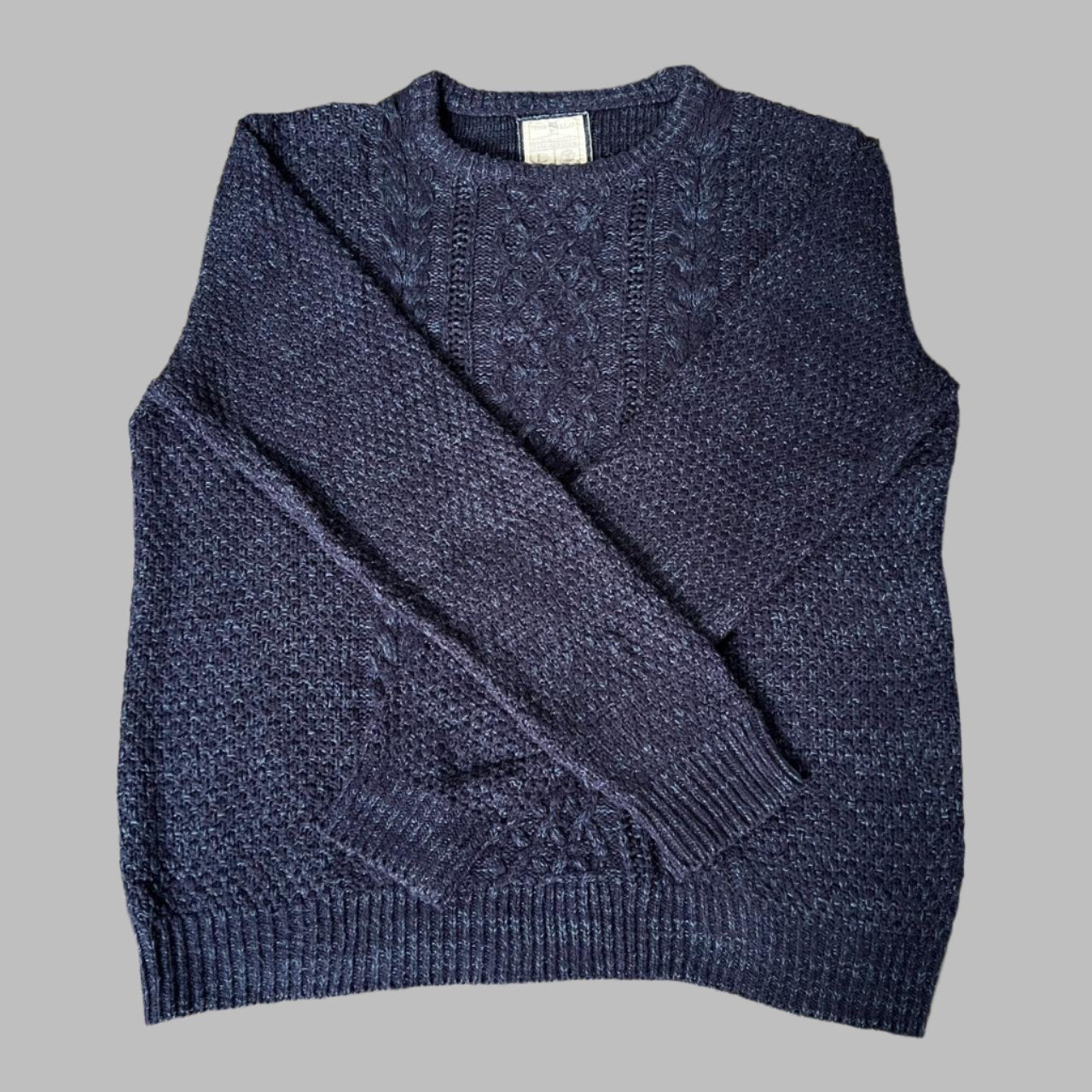 Large Navy Blue Cable Knit Full Sleeves Sweater