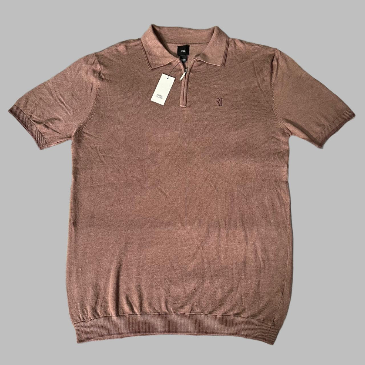 Medium Saddle Brown Half Sleeves Zipper Polo
