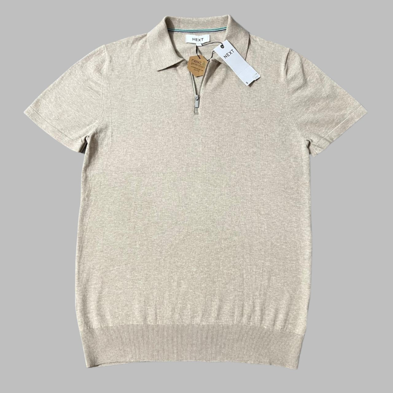 Beige Luxury Soft Touch Cotton Half Sleeves Zipper