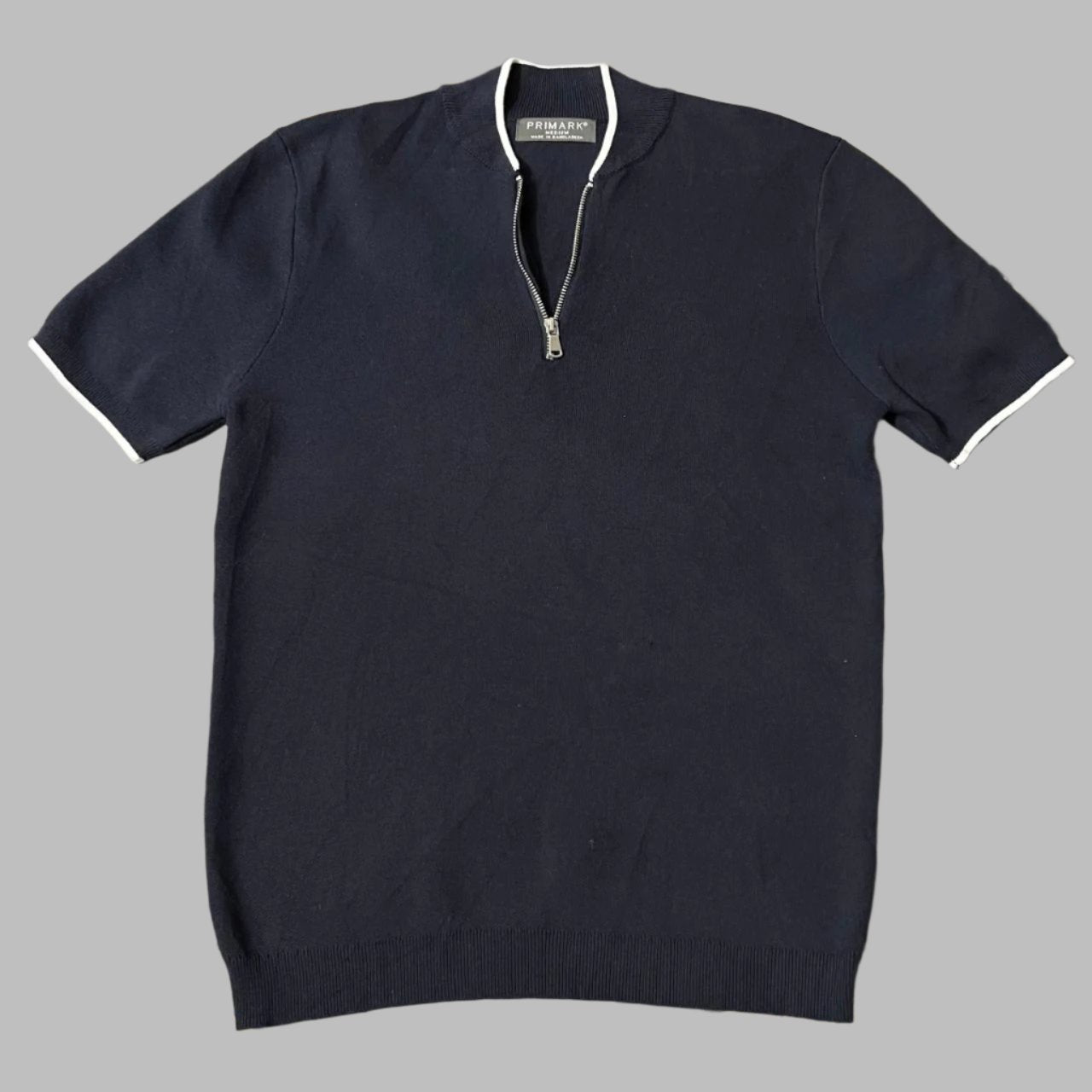 Navy Blue Knit Half Sleeves Zipper