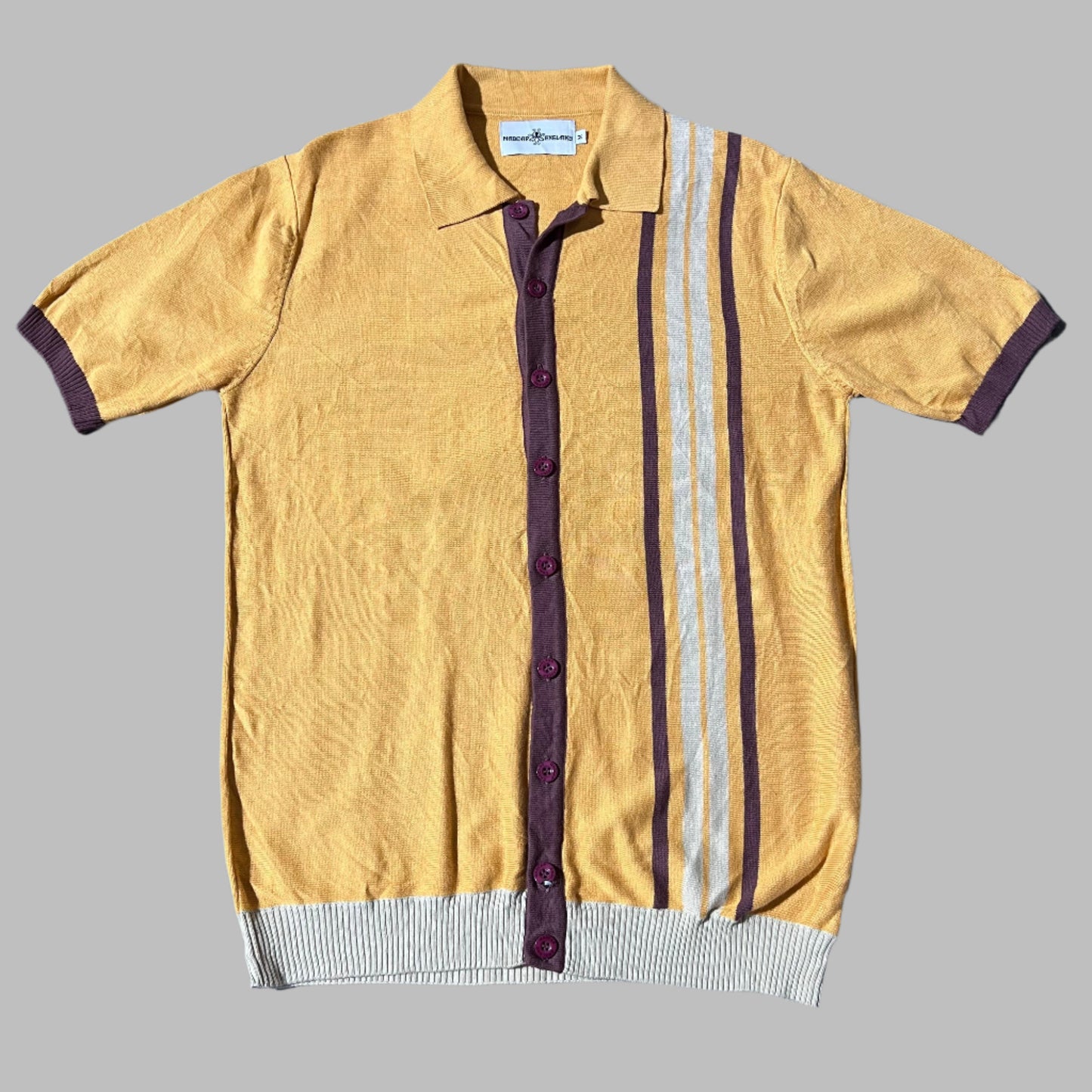 Mustard-Yellow Stripped Buttoned Down Knitted Shirt