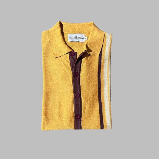Mustard-Yellow Stripped Buttoned Down Knitted Shirt