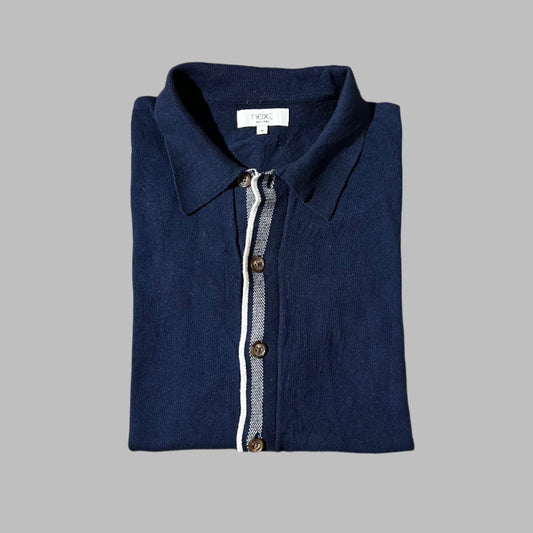 Navy Blue Buttoned Down Knitted Shirt