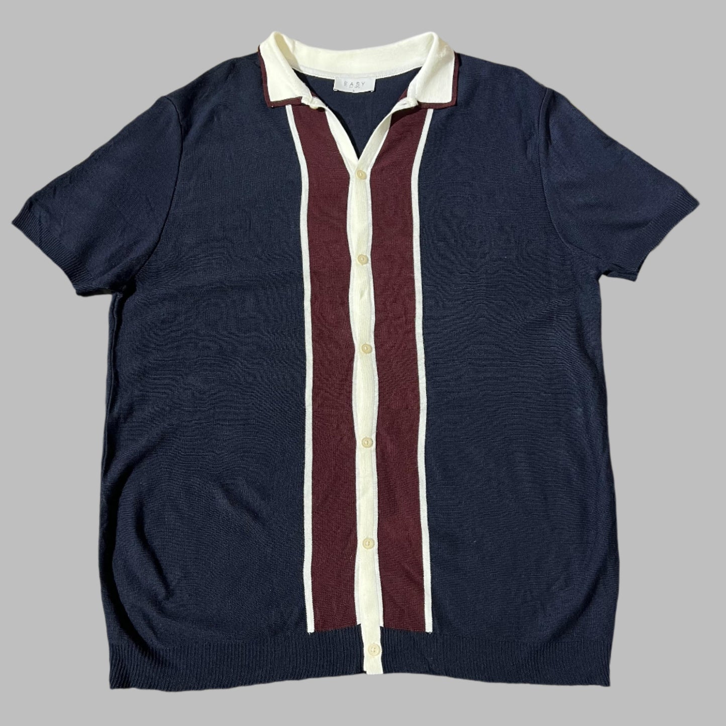 Large Navy Blue Knitted Buttoned-down Shirt
