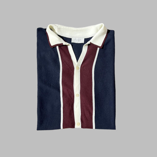 Large Navy Blue Knitted Buttoned-down Shirt