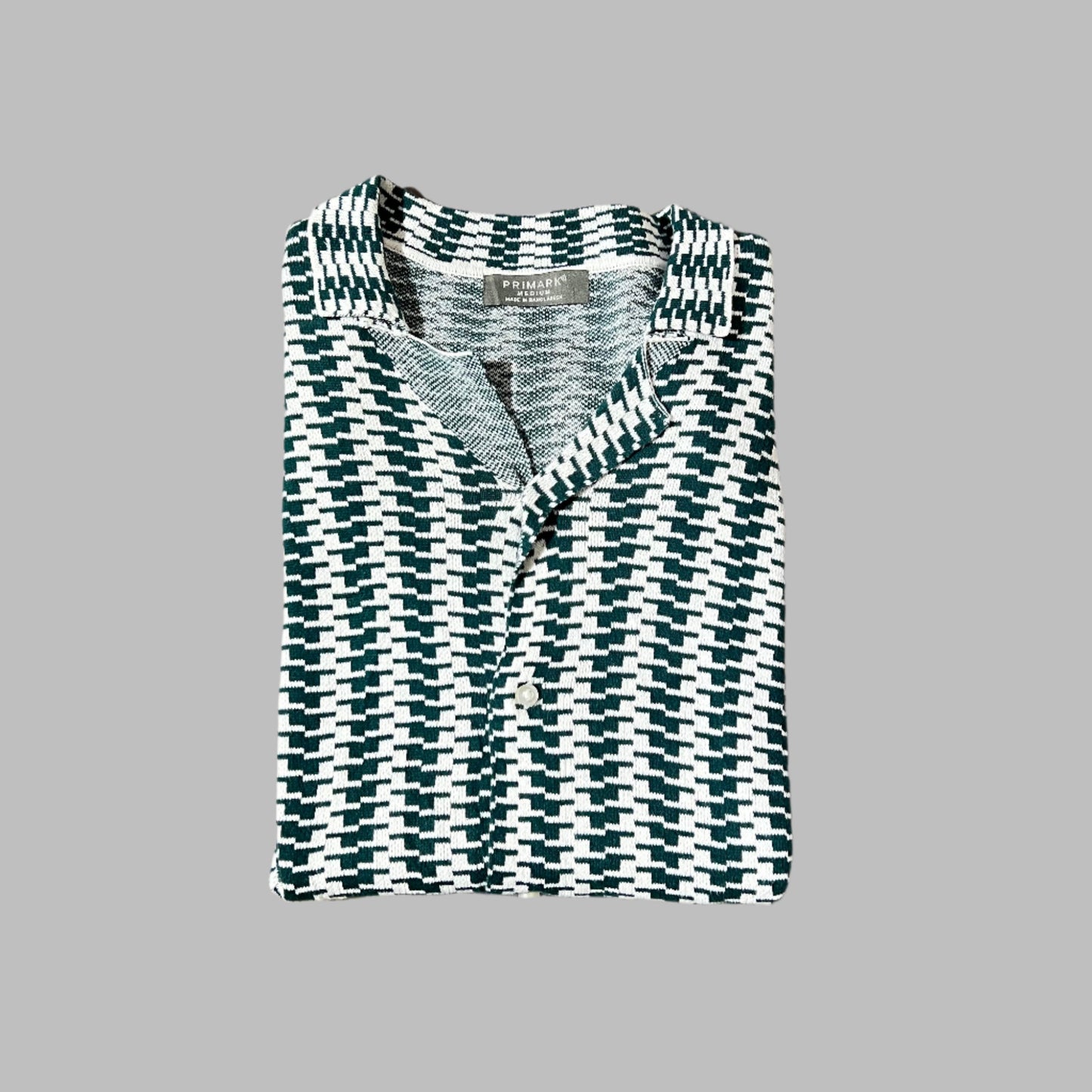 Green and White Textured Winter Material Half Sleeves Polo