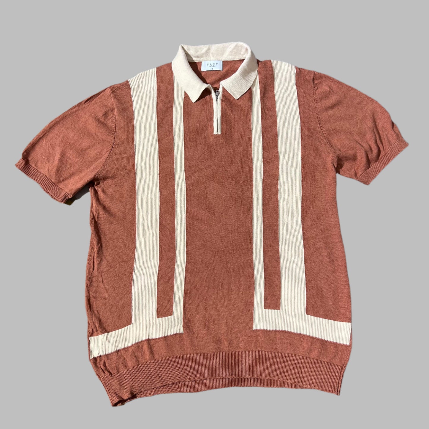 Two Toned Brown Half Sleeves Zipper Knitted Polo