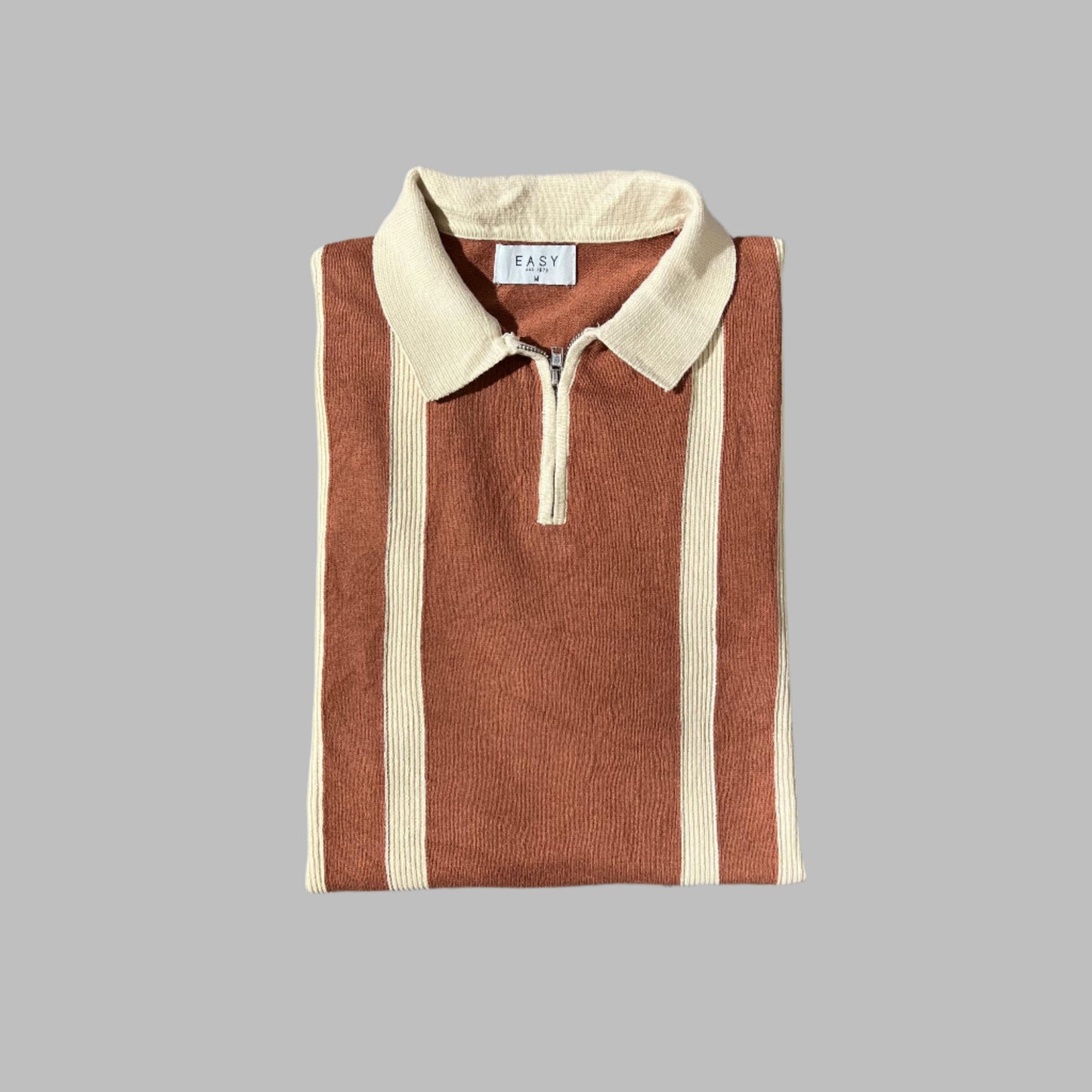 Two Toned Brown Half Sleeves Zipper Knitted Polo