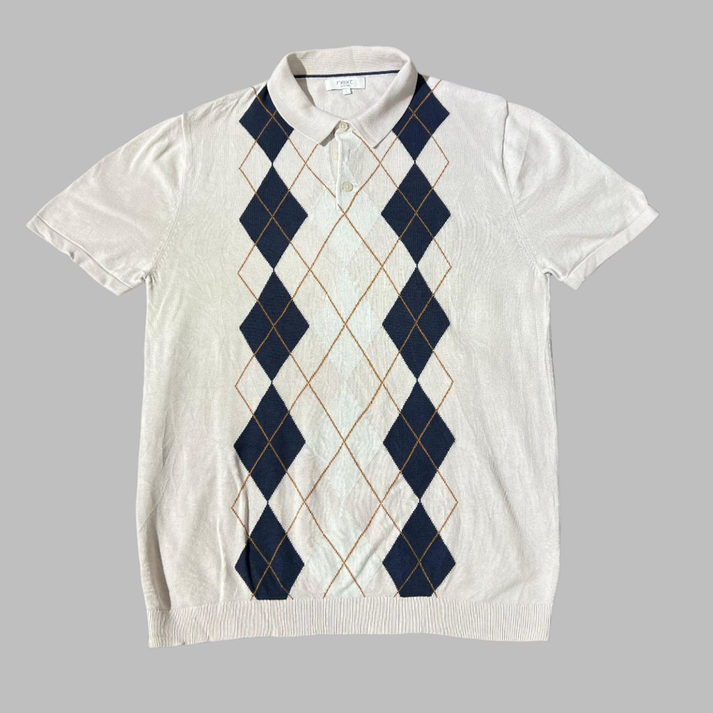 Pearl White Patterned Knitted Half Sleeves Polo