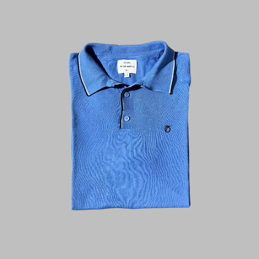 Deep Sky Blue Knitted Half Sleeves Polo