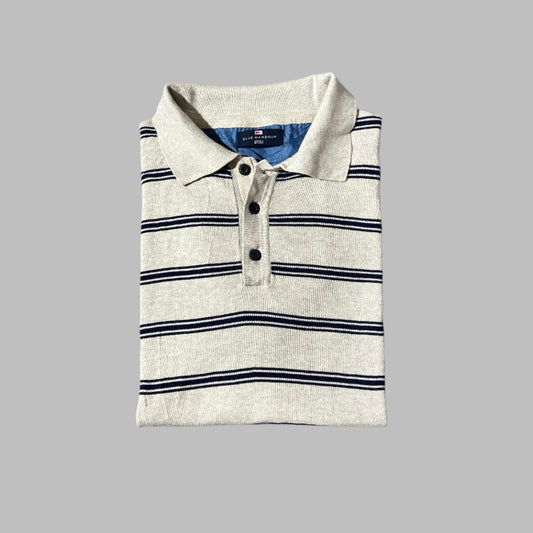 Skin Striped Knitted Half Sleeves Polo
