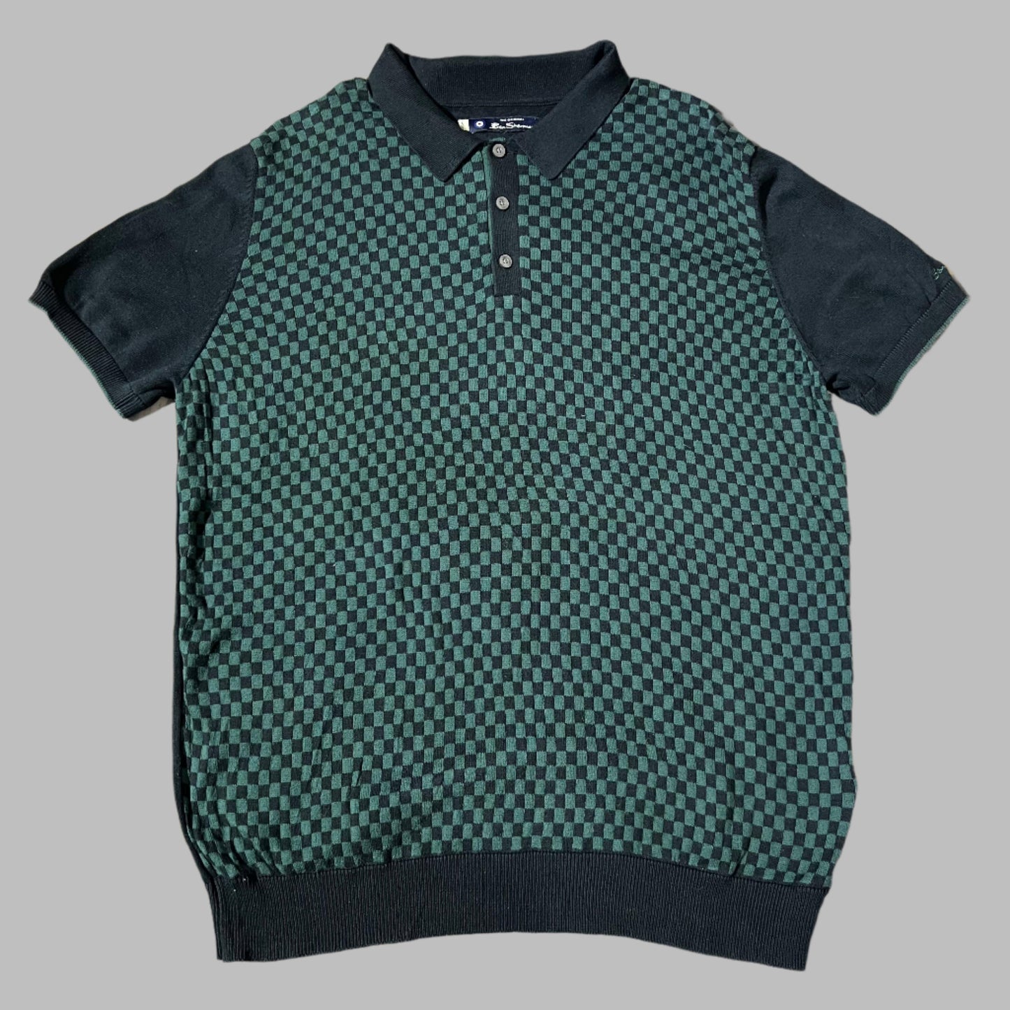 Green Black Checkered Knitted Half Sleeves Polo
