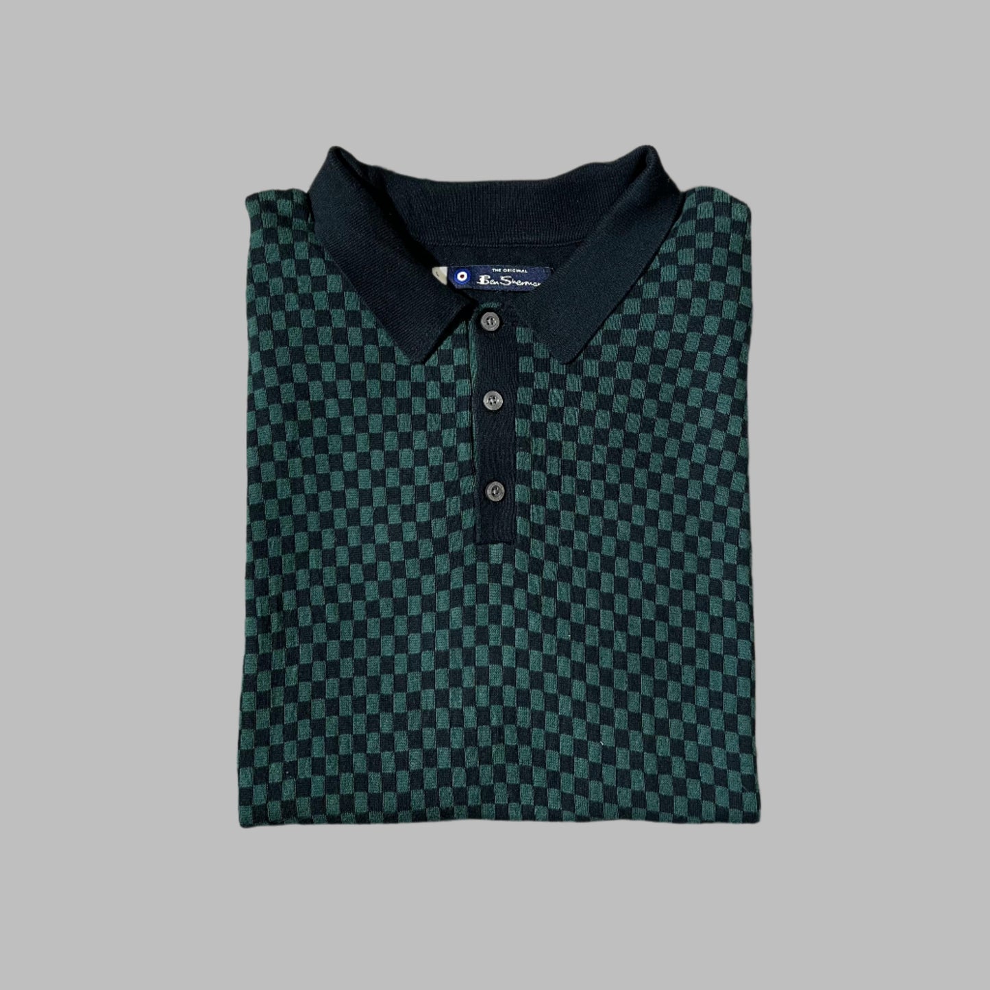 Green Black Checkered Knitted Half Sleeves Polo