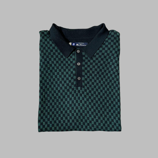 Green Black Checkered Knitted Half Sleeves Polo