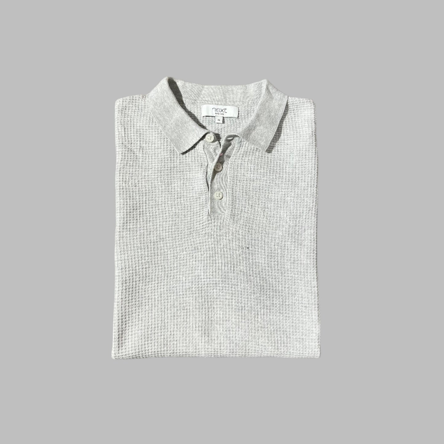 Waffle Knit Textured Gray Half Sleeves Polo