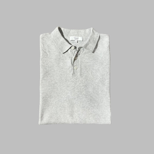 Waffle Knit Textured Gray Half Sleeves Polo