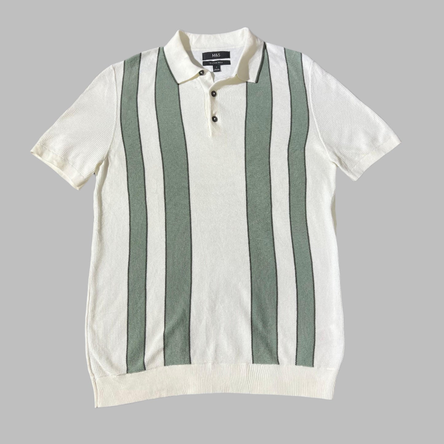 White and Green Soft Cotton Textured Knit Polo