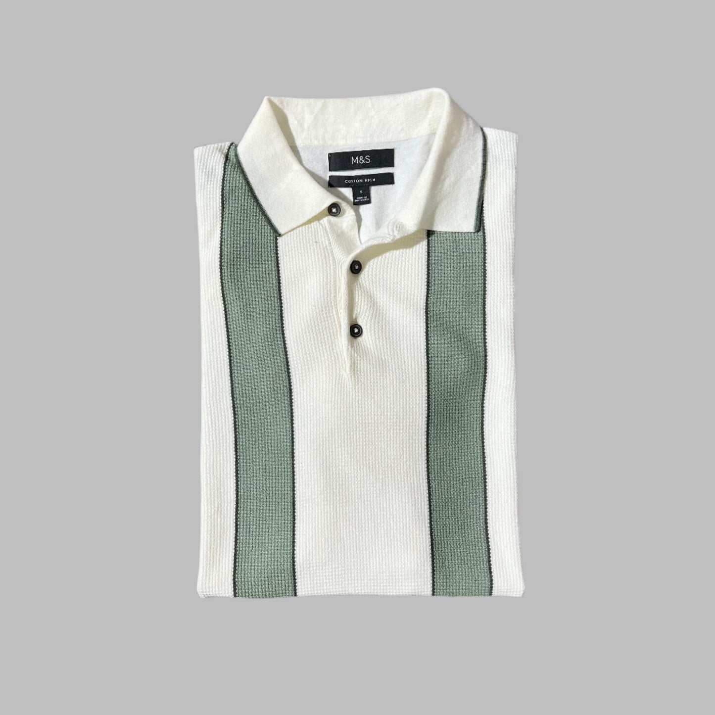 White and Green Soft Cotton Textured Knit Polo