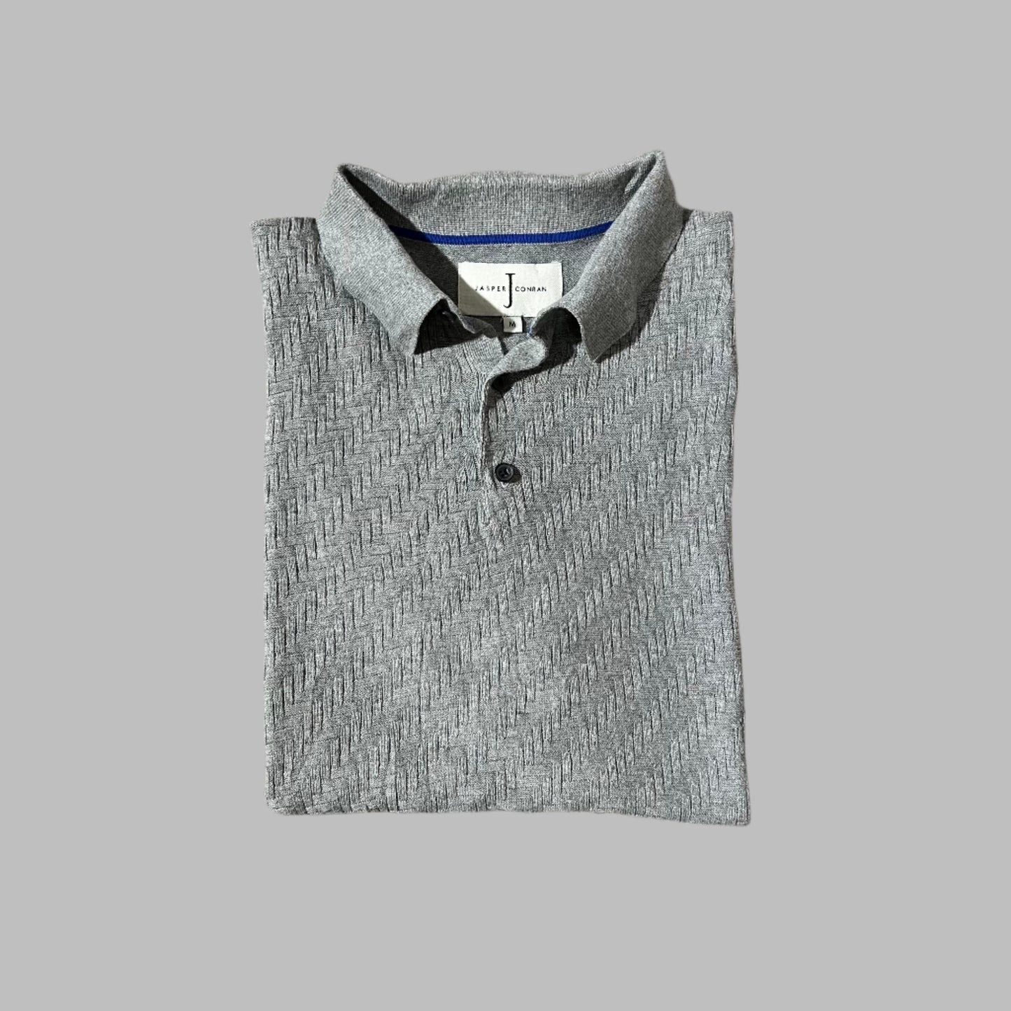 Gray Patterned Knit Half Sleeves Polo