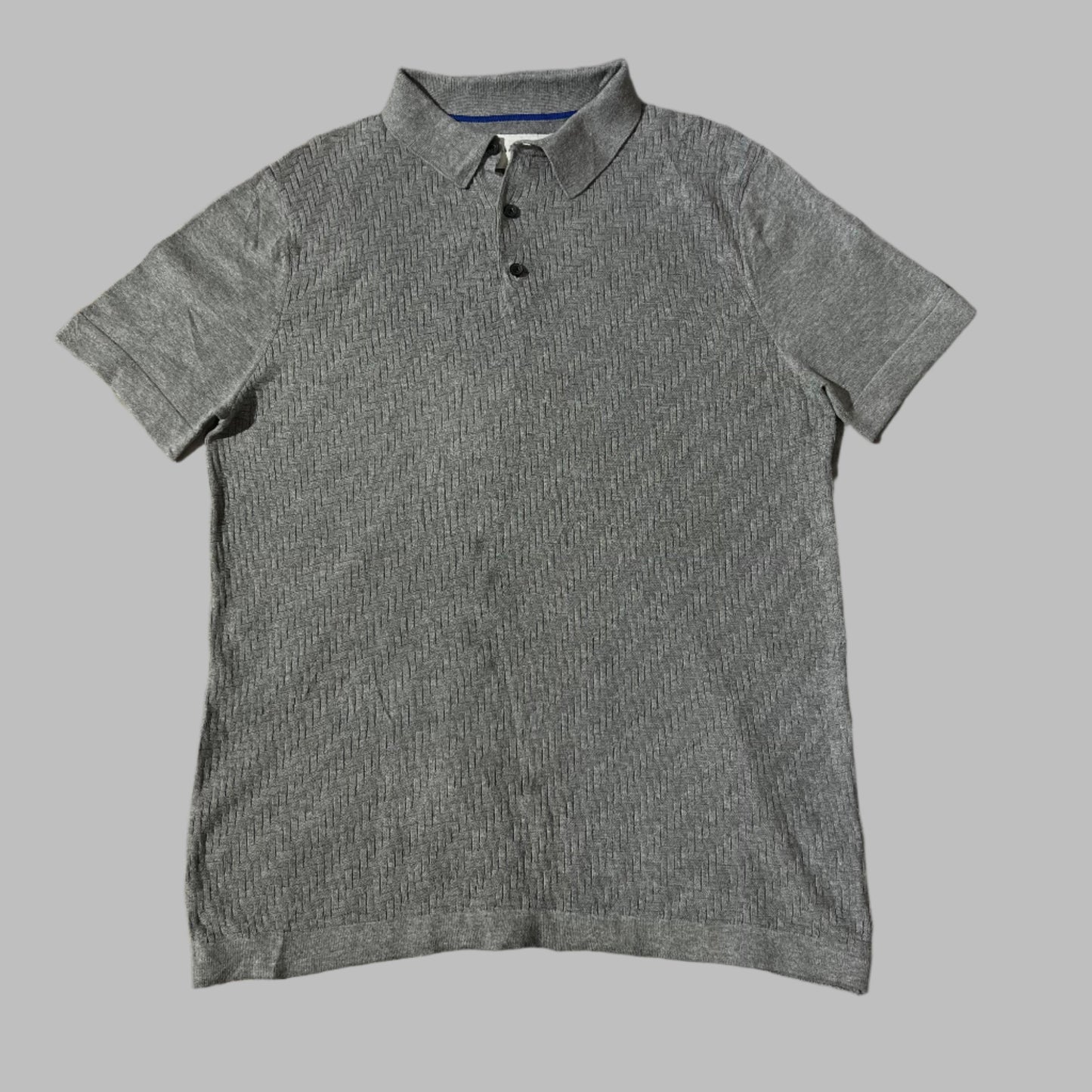 Gray Patterned Knit Half Sleeves Polo