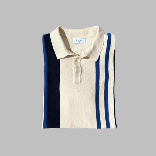 Pearl White Stripped Half Sleeves Polo
