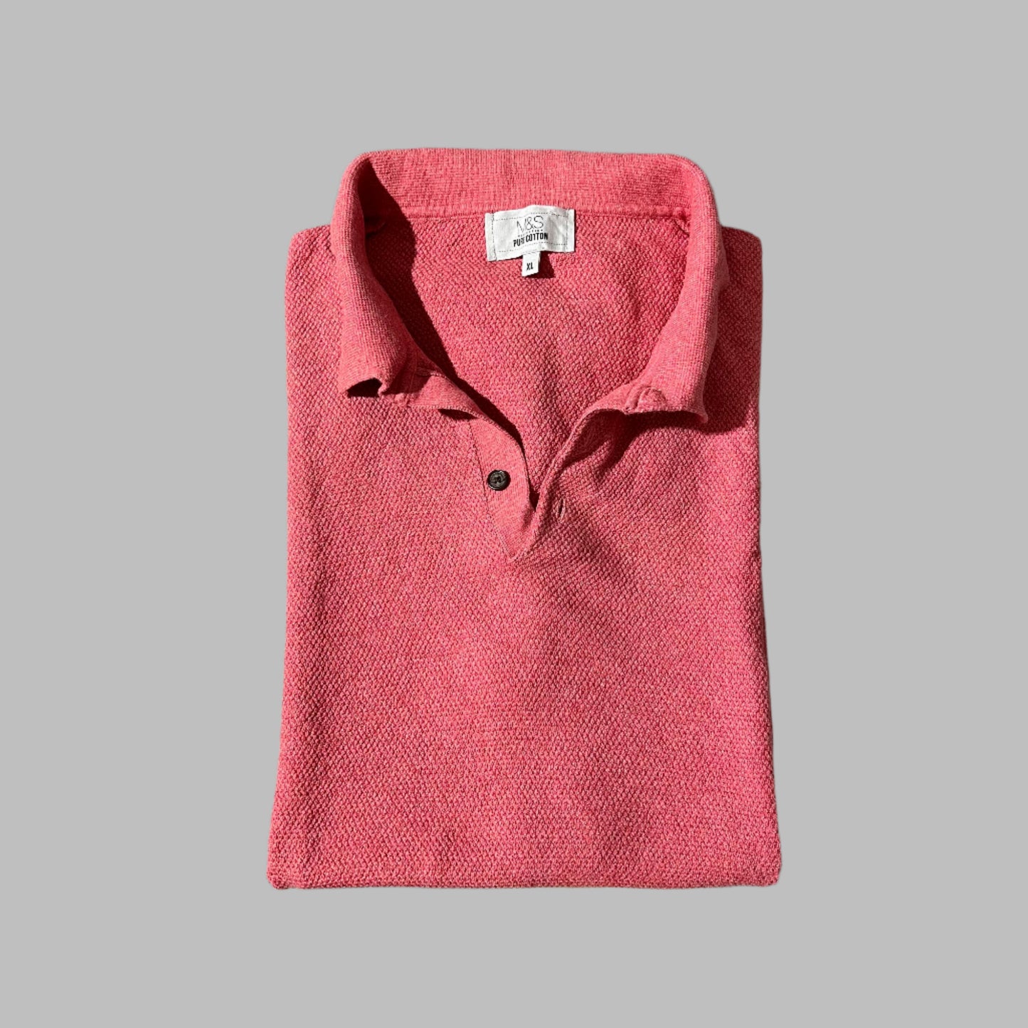 Pink Textured Knit Half Sleeves Polo
