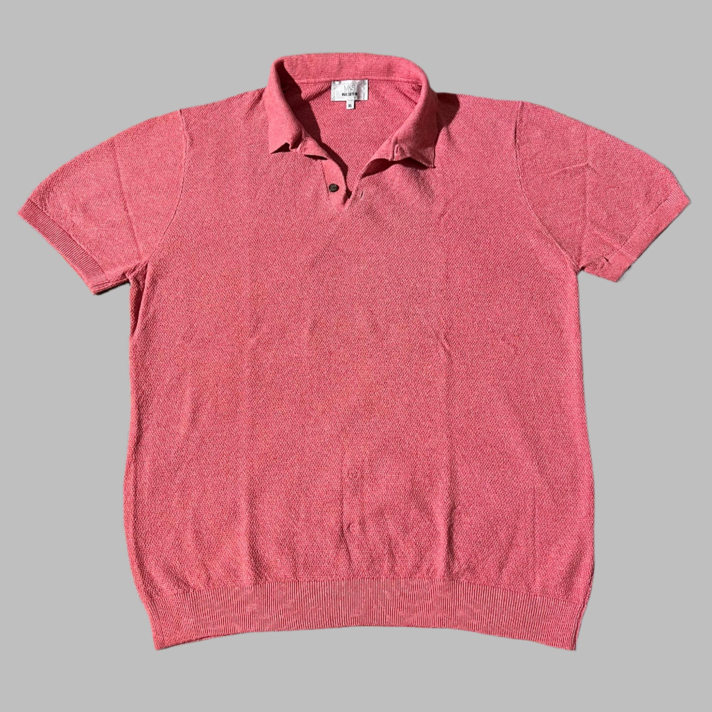 Pink Textured Knit Half Sleeves Polo