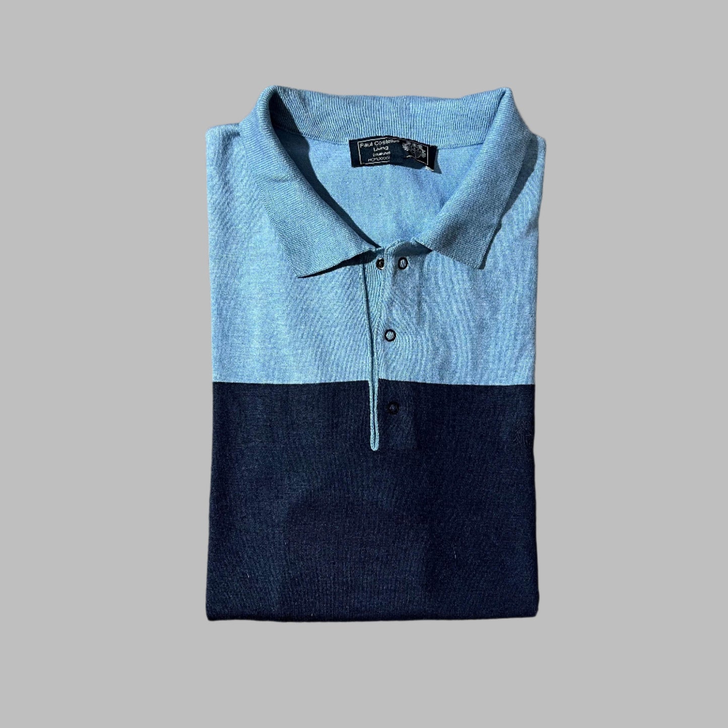 Two toned Blue Half Sleeves Knitted Polo