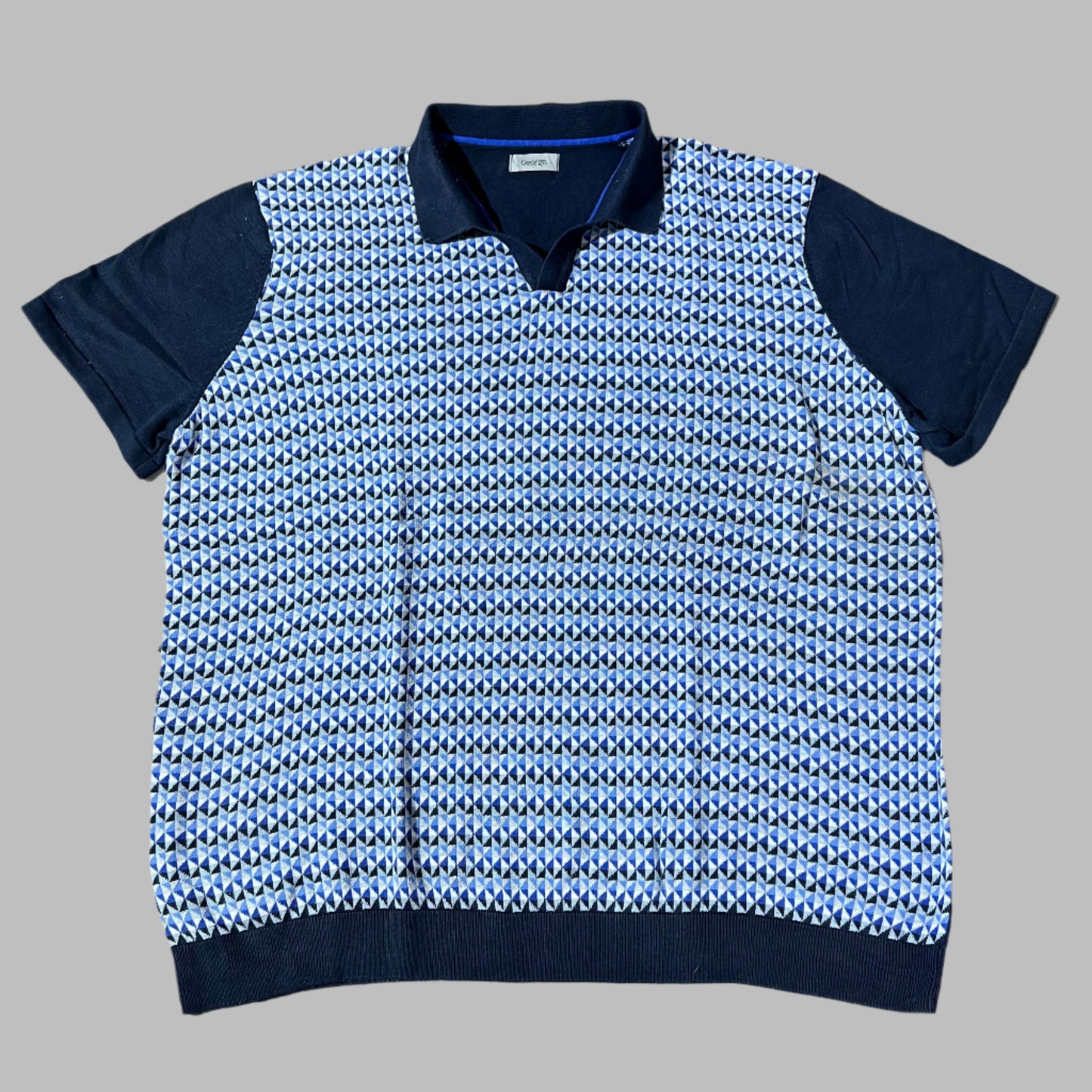 Blue Patterned Knit Half Sleeves Busan Collar Polo