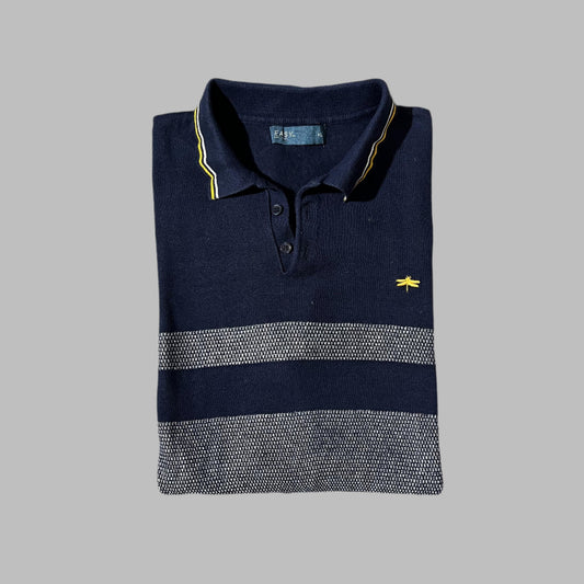 Two Toned Patterned Knit Polo