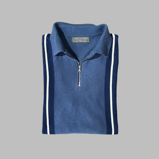 Multi Color Striped Knitted Zipper Polo