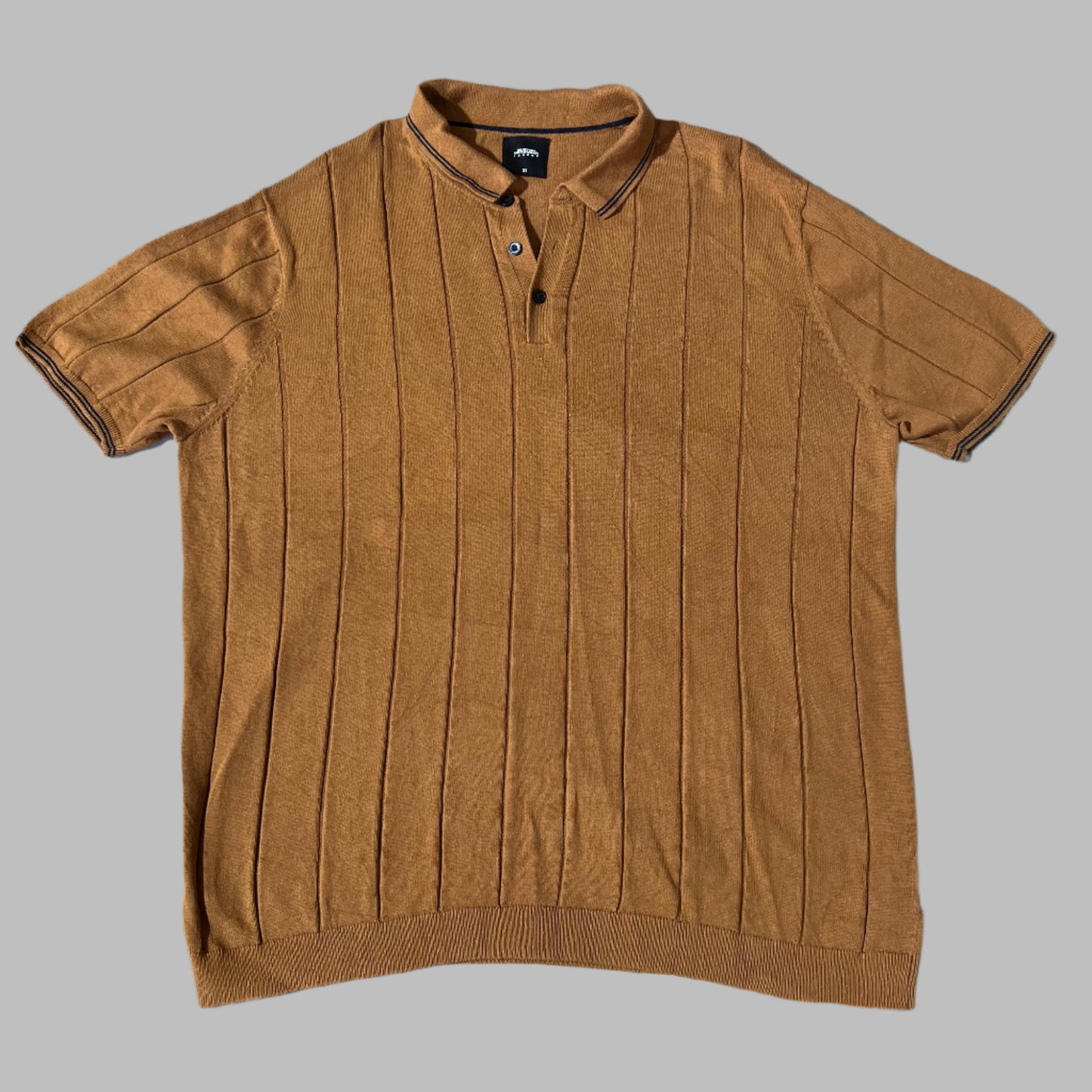 Mastard Brown Striped Knit Half Sleeves Polo