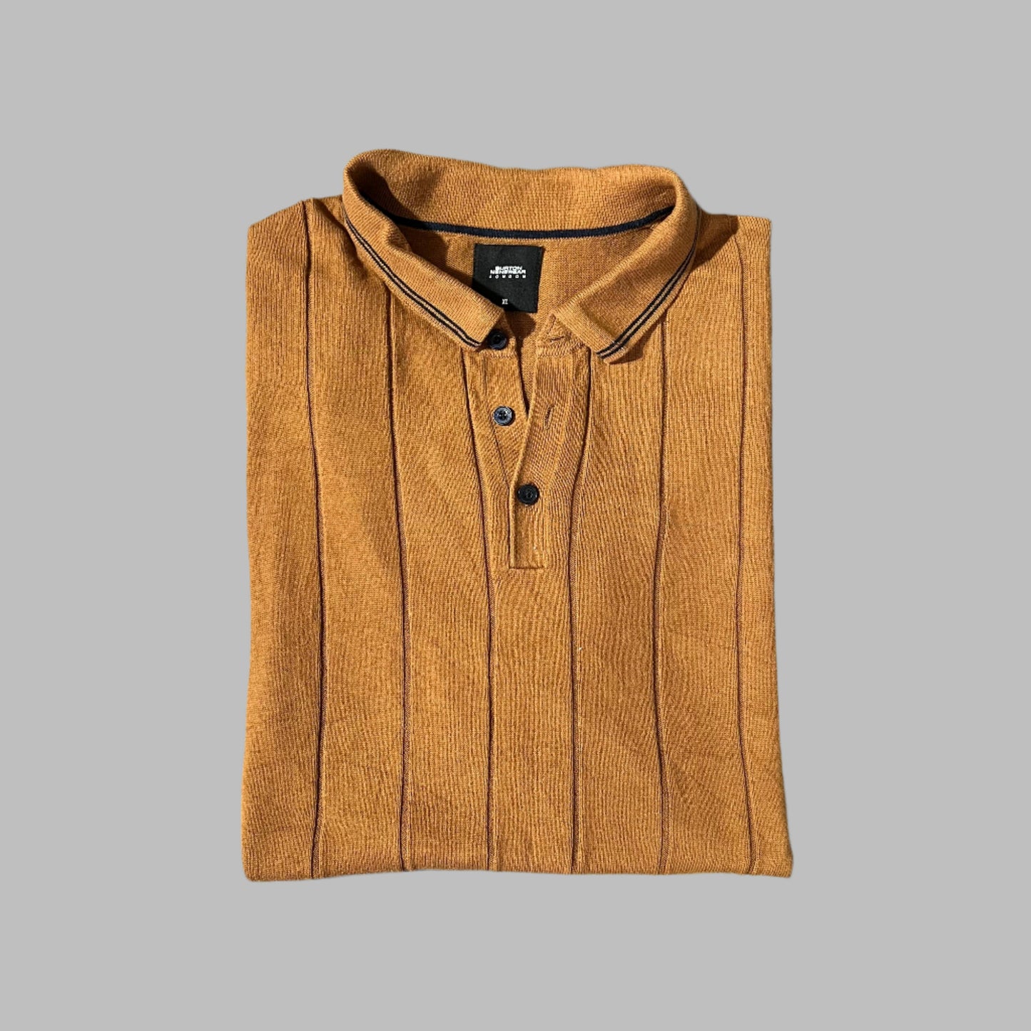 Mastard Brown Striped Knit Half Sleeves Polo