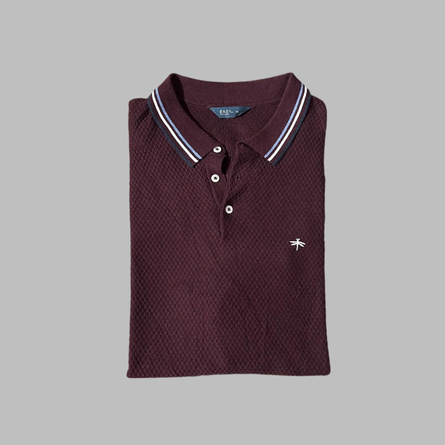 Maroon Textured Half Sleeves Knitted Polo