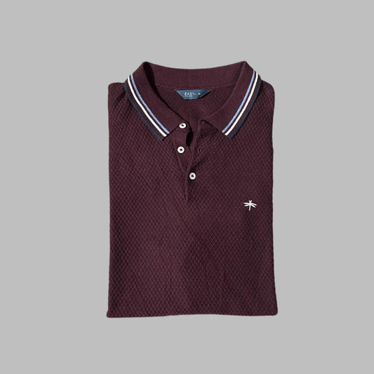 Maroon Textured Half Sleeves Knitted Polo