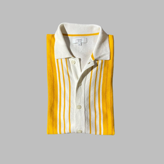 White Yellow Stripes Half Sleeves Buttoned Down