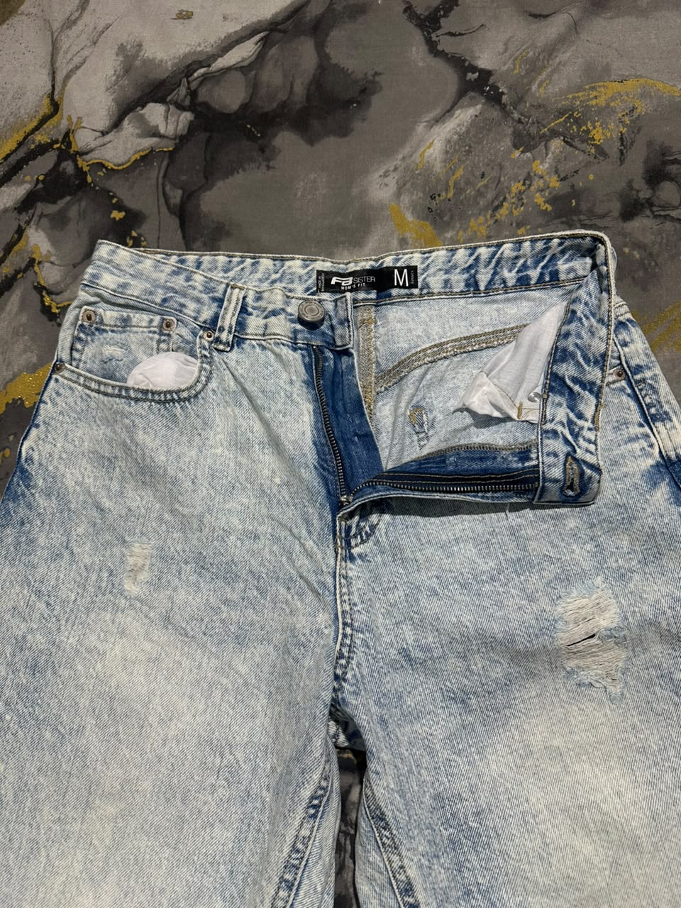 Light Blue Acid Washed Ripped Women Jeans