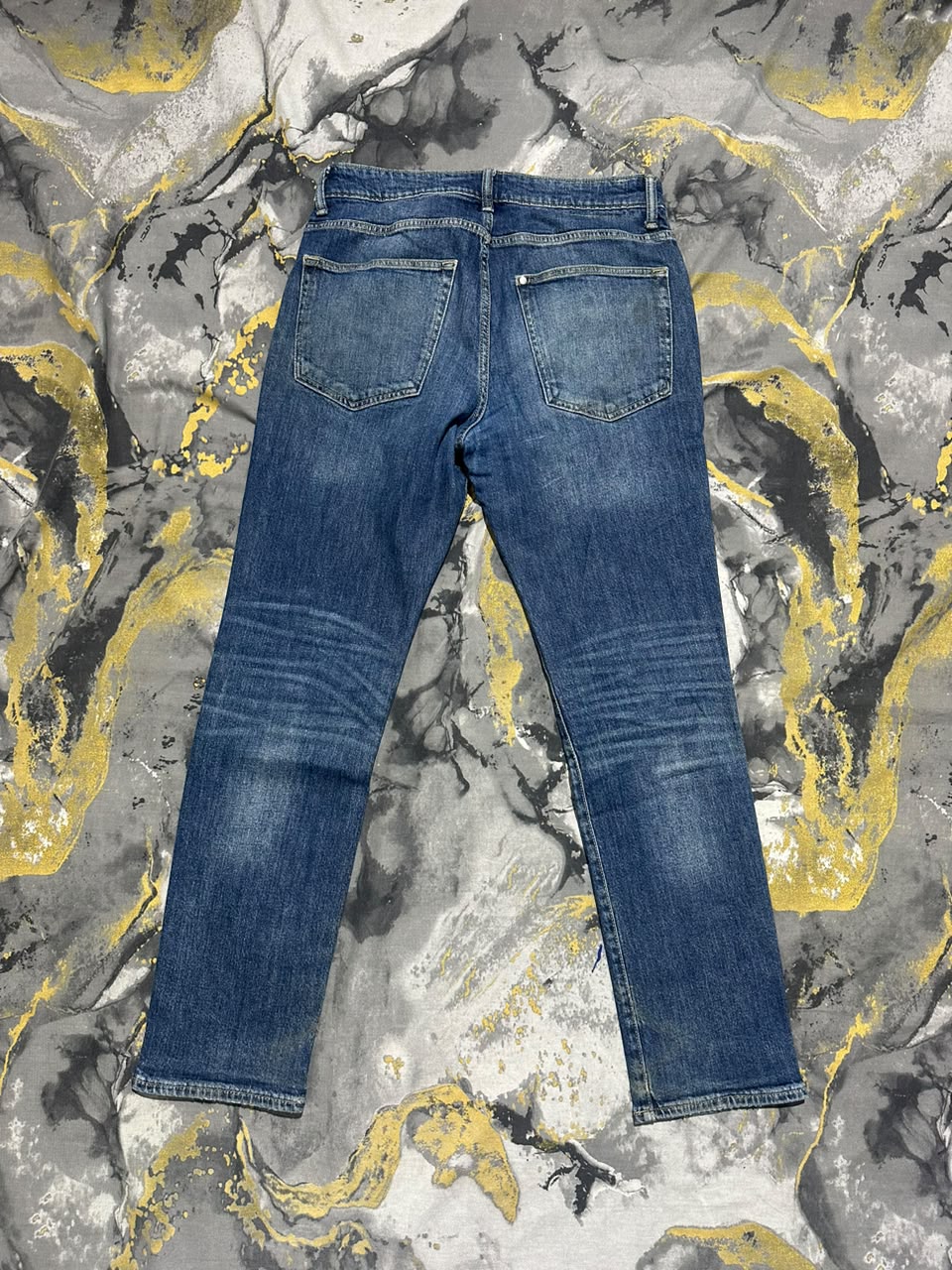 Dark Blue Straight Fit Faded Wash Jeans